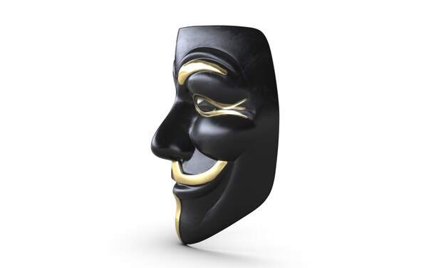 D illustration of guy fawkes vendetta mask isolated on white