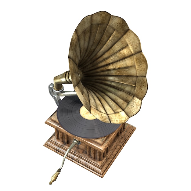 D illustration of vintage and classic gramophone isolated on white background