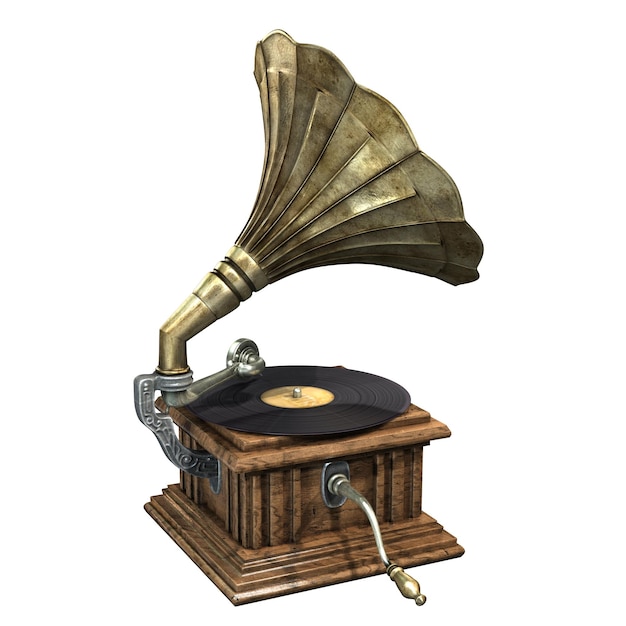 D illustration of vintage and classic gramophone isolated on white background