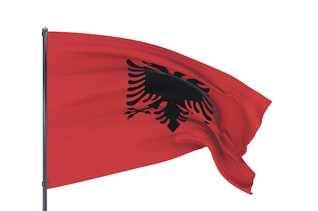 D illustration waving flags of the world  flag of albania isolated on white background