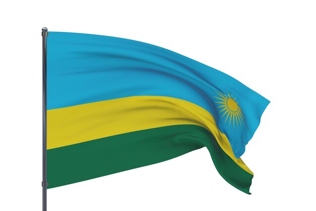 D illustration waving flags of the world flag of rwanda isolated on white background