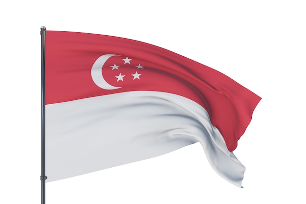 D illustration waving flags of the world flag of singapore isolated on white background