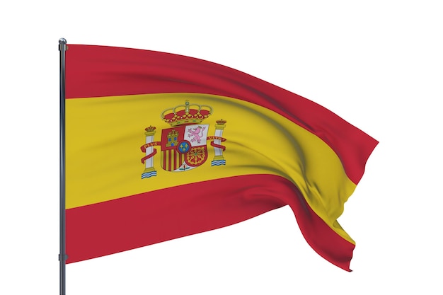 D illustration waving flags of the world flag of spain isolated on white background