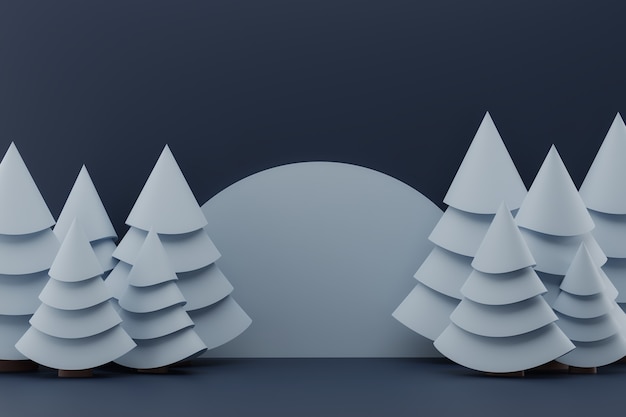 D illustrazione con alberi di natale verdi su sfondo blu decorazione invernale