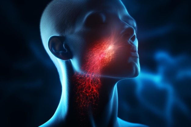 빛나는 목과 nasopharynx 네트워크 근육 활동과 플래시를 가진 인간의 머리의 D 이미지