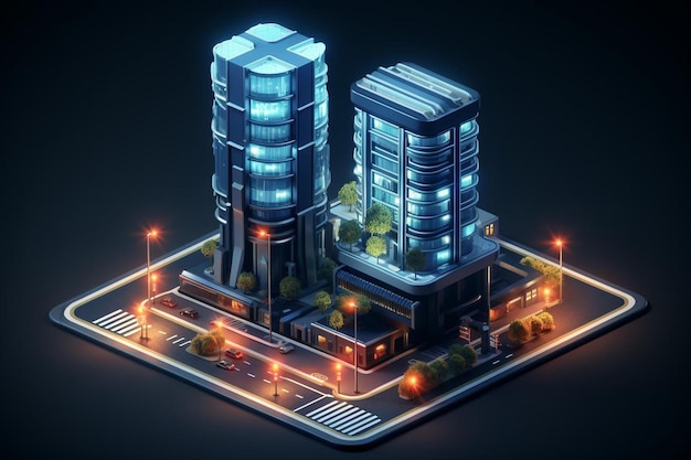 d isometric office tower building