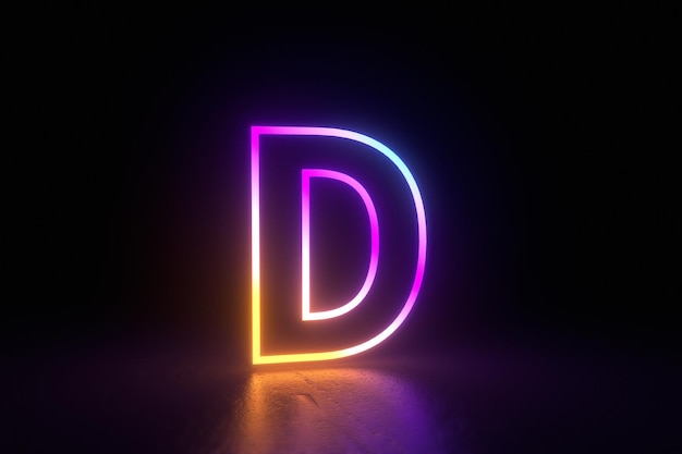 d letter karakter neon geïsoleerde reflectie illustratie 3d render. 3D Illustratie