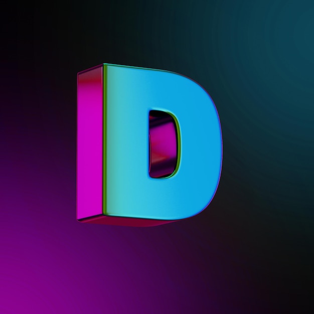 d 문자 네온 컬러 금속 3d 렌더링된 그림 파란색과 보라색 색상이 격리되었습니다. 3D 일러스트레이션