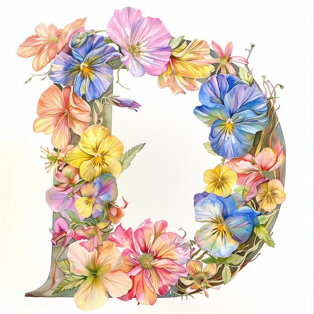 D letter with vintage flowers