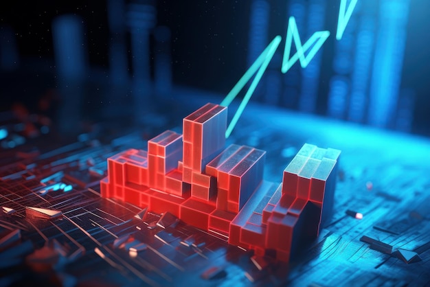 D model of financial graph with red backlight on blue background stock market financing chart econom