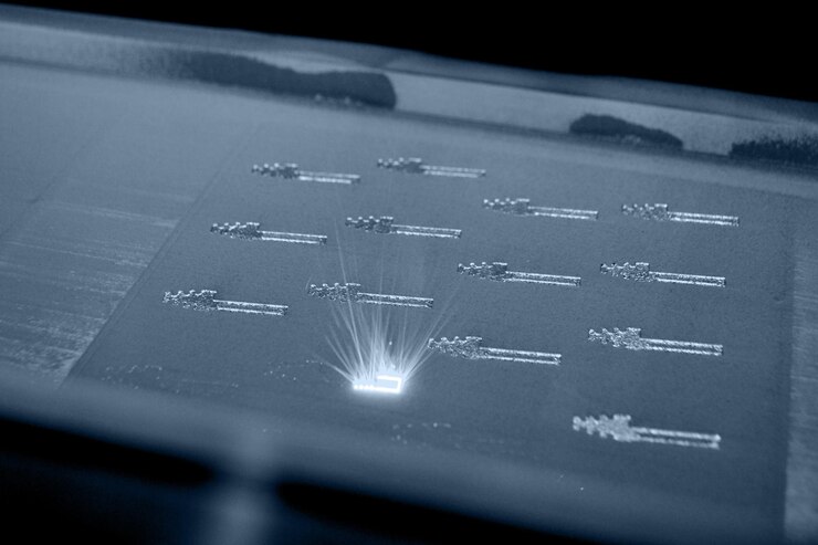 Photo d printer prints object from metal powder metal is sintered under laser