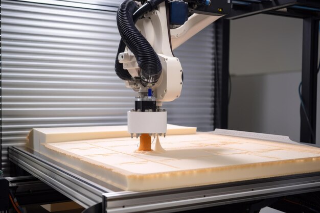 d printing robot depositing layer of material onto d printing bed created with generative ai