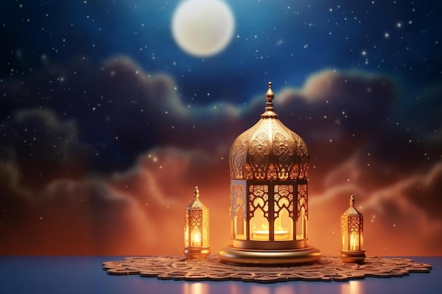 d ramadan kareem background with lamp and cloud