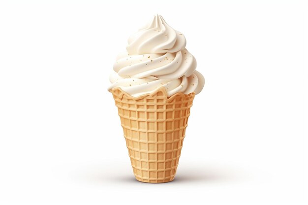 Фото Реалистичное ванильное мороженое в вафлином конусе на белом фоне
