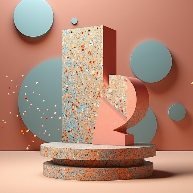 D render of abstract pedestal podium display with terrazzo chips floor design