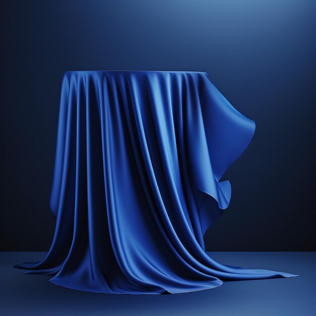 Photo d render of blue silk and podium