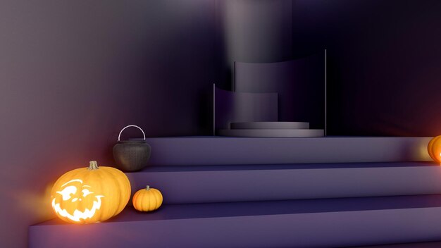 D render d representatie paars en zwart podium en minimale abstracte achtergrond voor halloween