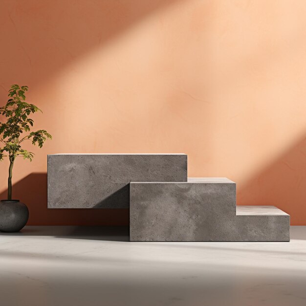 Photo d render of empty oxidised copper podium for product display studio backdrop