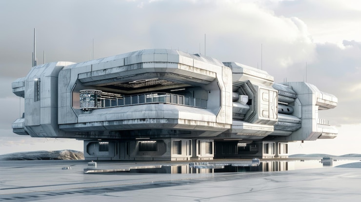 Photo d render of a futuristic building with isolated elements ai generated illustration