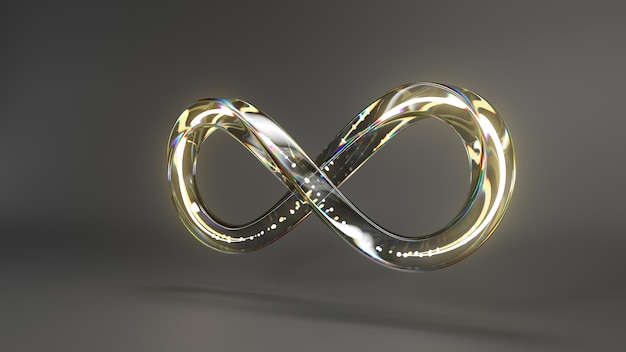 D render glass infinity symbol with neon gold in loop animation with alpha channel