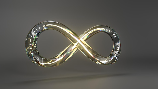 d render glass infinity symbol with neon gold in loop animation with alpha channel