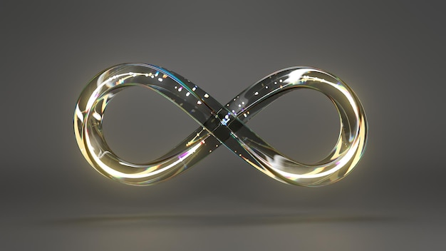 d render glass infinity symbol with neon gold in loop animation with alpha channel
