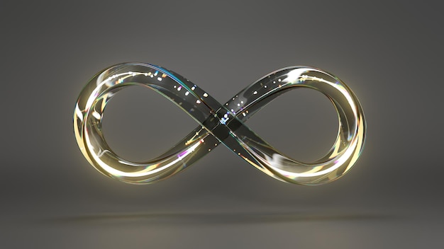 D render glass infinity symbol with neon gold in loop animation with alpha channel