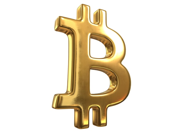 D render of golden bitcoin sign isolated on white