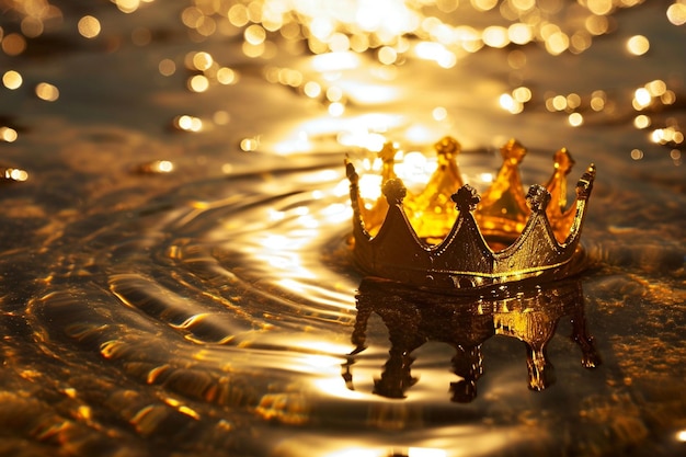 Photo d render of golden crown isolated on transparent background