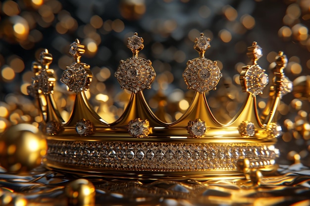 Photo d render of golden crown isolated on transparent background