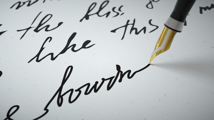 Foto d render inktpen schrijft vers op papier close-up