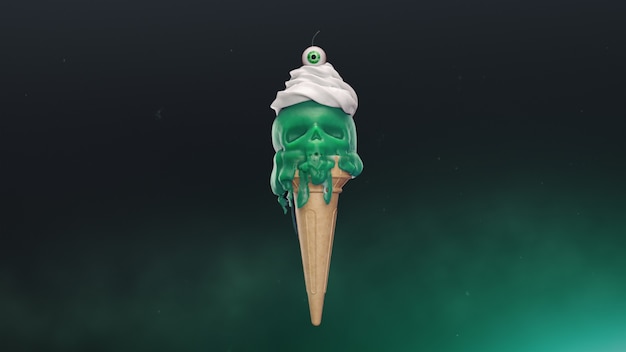 D render melting ice cream in the form of a skull