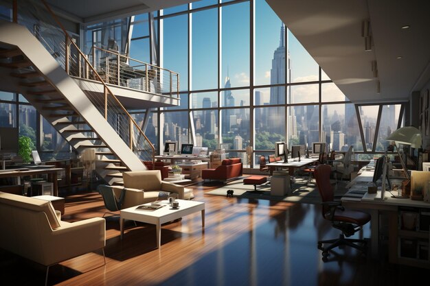 d render of a modern office interior