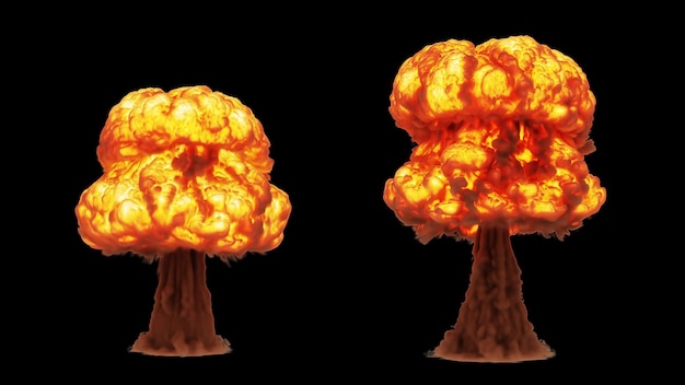 Foto d render nucleaire explosie op een zwarte achtergrond