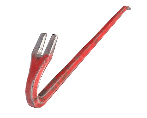 D render of old red crowbar isolated on white