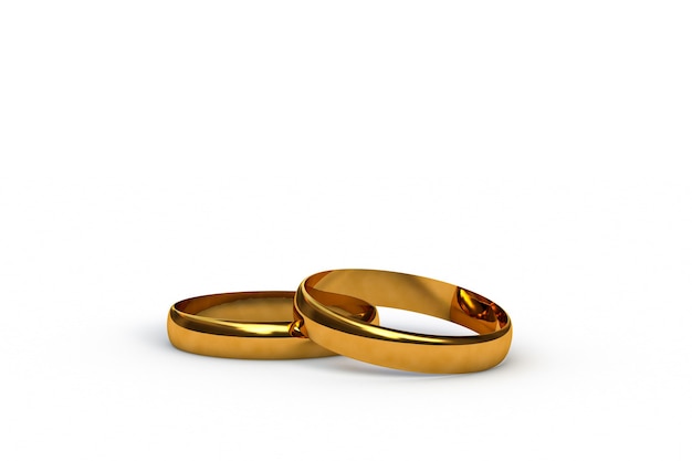 D render of some gold wedding rings isolated on white background