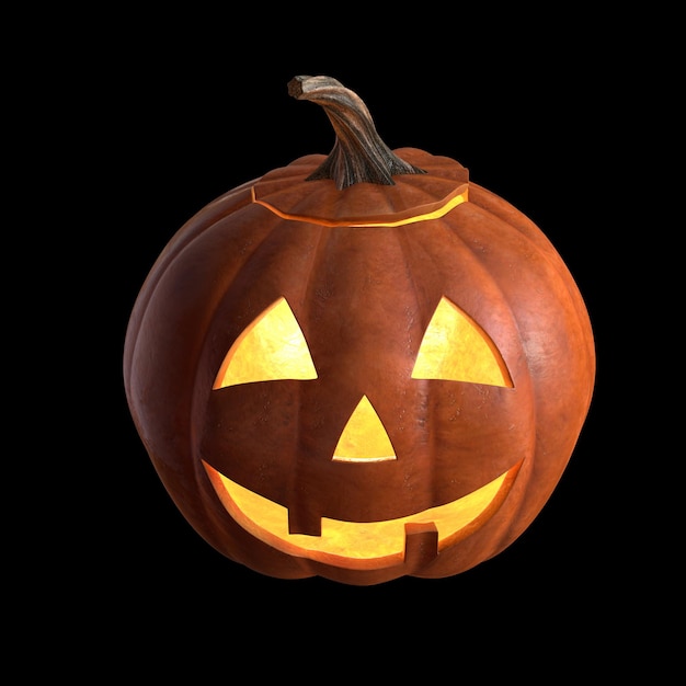 D render of spooky halloween pumpkin head isolated on black