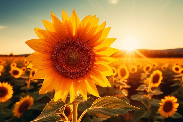 d render of sunflower turning towards the sun