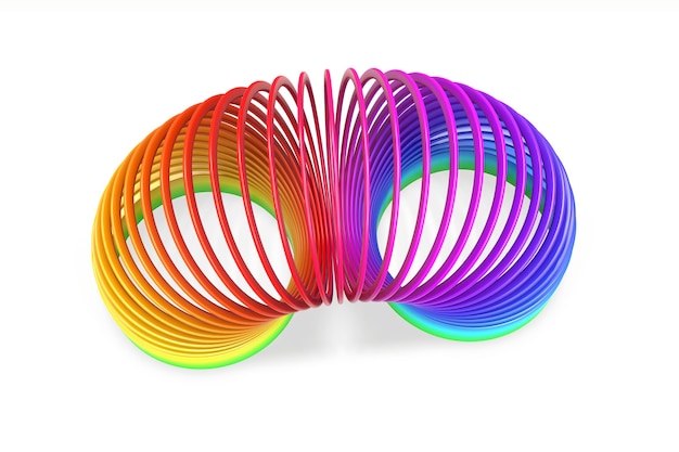 D rendering della molla a spirale arcobaleno colorato in plastica giocattolo