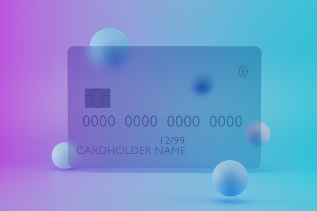 d render of transparent glass credit card on colored background