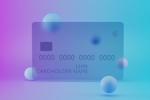 D render of transparent glass credit card on colored background