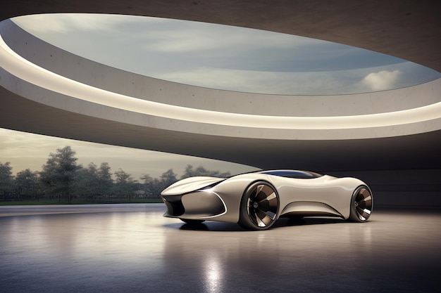 d render van abstracte futuristische architectuur ontwerp witte betonnen vloer voor auto presentatie