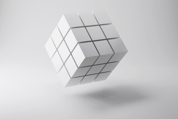 D render van kubus gemaakt van kleine blokken abstracte achtergrond bedrijfsconcept
