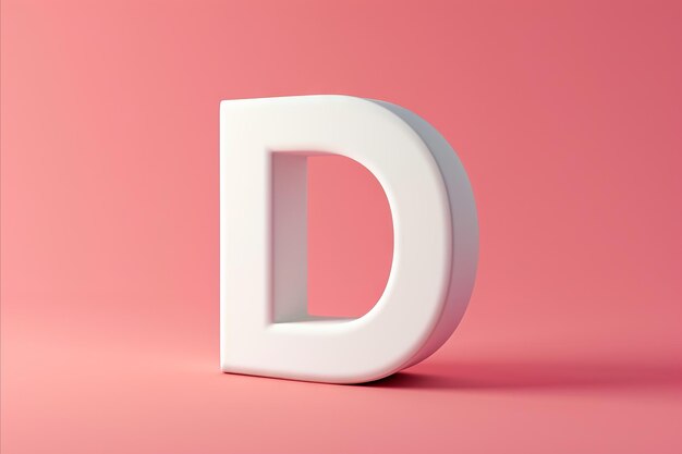 D Render White Letter D Isolated on Colorful pastel pink