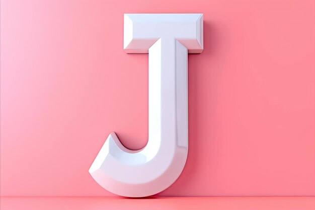 D Render White Letter J Isolated on Colorful pastel pink