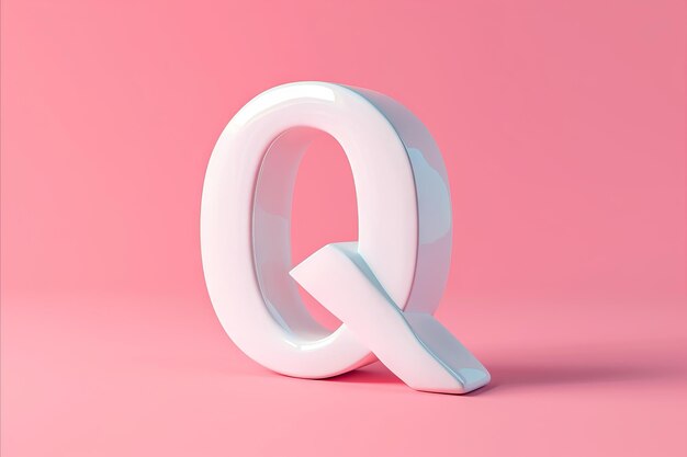 D Render White Letter Q Isolated on Colorful pastel pink