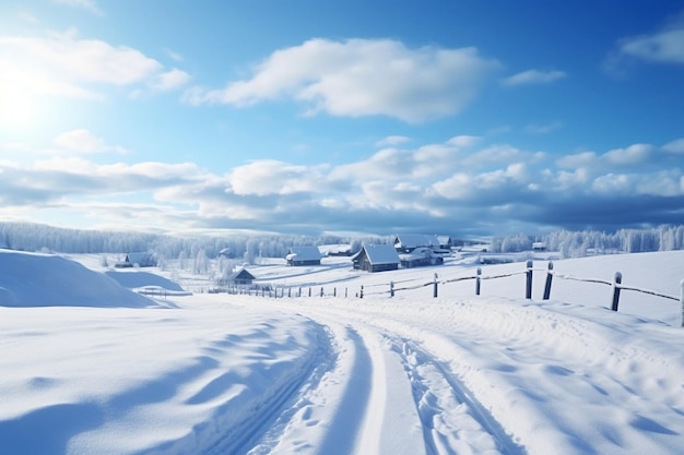 Foto d rappresentazione di un paesaggio innevato invernale