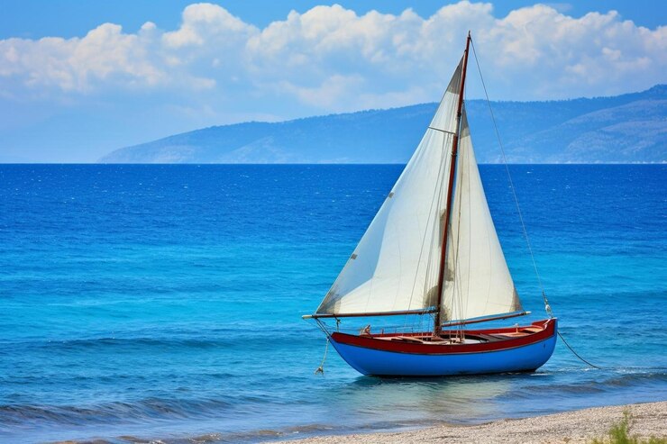 Photo d rendered boy enjoy driving a boat in the middle of the sea