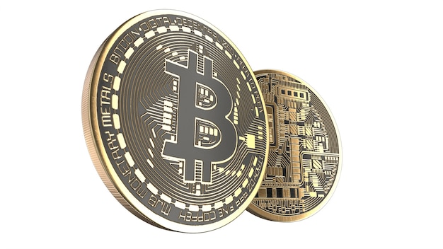 D rendered illustration of gold bitcoin isolated on white