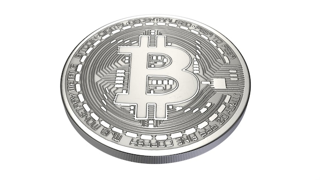 D rendered illustration of silver bitcoin isolated on white